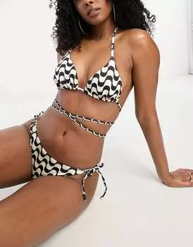 & Other Stories Треугольный топ бикини из трех частей с завязками и волнистым принтом