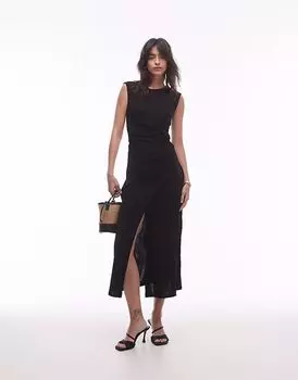 & Other Stories трикотажное платье мидакси с драпировкой и асимметричным запахом спереди черного цвета