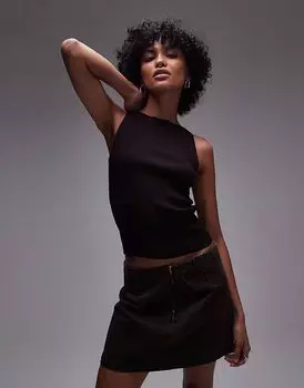 & Other Stories Трикотажный топ без рукавов с вырезом-лодочкой коричневого цвета