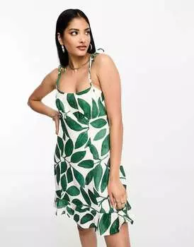 & Other Stories Зеленое льняное мини-платье с завязками на плечах