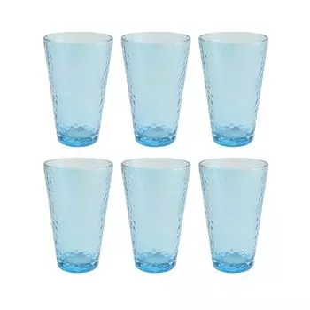 OTIX Стаканы для воды, стаканы для лонг-дринков, набор из 6 шт., штабелируемые, 300 мл, кованое стекло, дымчатое стекло, синий