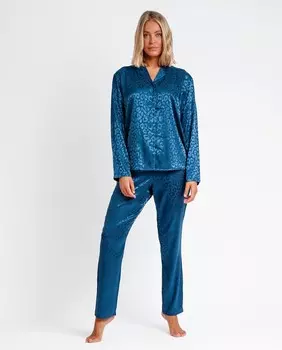 Открытая атласная женская пижама с длинными рукавами и длинными брюками. Admas, золото