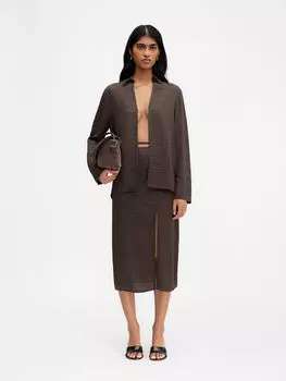 Открытая рубашка с подвеской-логотипом JACQUEMUS The Notte shirt, цвет Croco Brown
