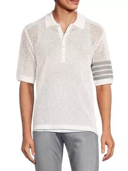 Открытая трикотажная рубашка-поло из смесового кашемира Thom Browne, белый