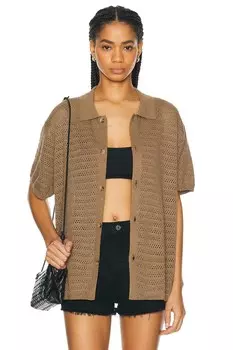 Открытая трикотажная рубашка с коротким рукавом WAO, серо-коричневый