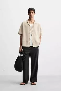 Открытая жаккардовая рубашка ZARA, бежевый