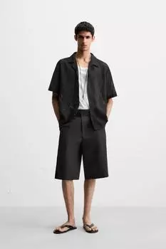 Открытая жаккардовая рубашка ZARA, черный