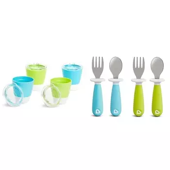 Открытые чашки Munchkin Splash для малышей, набор из 4 вилок и ложек весом 7 унций, синий/зеленый, Blue/Green