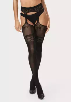 Открытые колготки Petite Fleur золотого цвета со встроенным поясом для чулок Petite Fleur Gold, черный