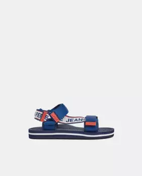 Открытые сандалии Pool One для мальчиков с логотипом на ремешках Pepe Jeans, синий