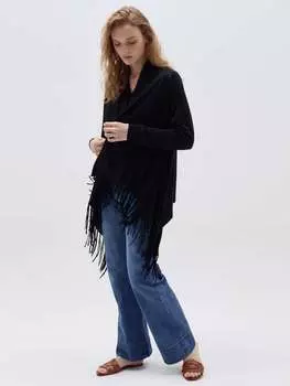 Открытый кардиган с бахромой Hybrid, цвет black