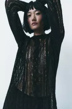 Открытый свитер кабинной трикотажи ZARA, черный