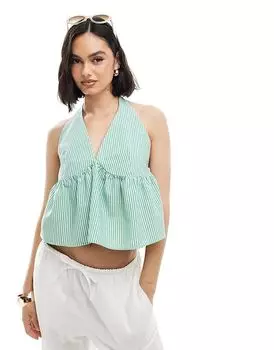 Открытый топ с завязками по бокам в зеленую полоску ASOS DESIGN