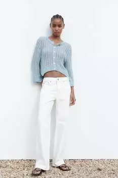 Открытый трикотажный кардиган ZARA, светло-синий