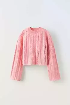 Открытый трикотажный свитер ZARA, средне-розовый