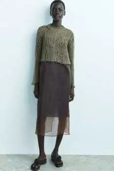 Открытый трикотажный свитер ZARA, зеленый