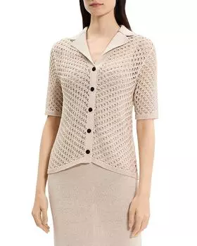 Открытый вязаный топ с отложным воротником Theory, коричневый/бежевый