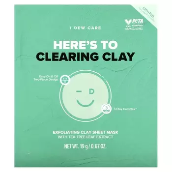 Отшелушивающая косметическая тканевая маска I Dew Care Heres To Clearing Clay с глиной, 4 шт., 19 гр.