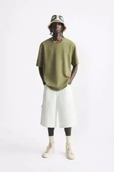 Оттоманская футболка с текстурированной оттоманой ZARA, хаки