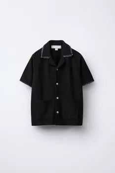 Оттоманская рубашка с отстрочкой сверху ZARA, черный
