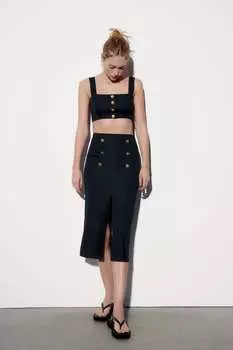 Оттоманский топ с кнопками ZARA, черный