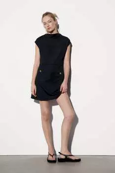 Оттоманское короткое платье ZARA, черный
