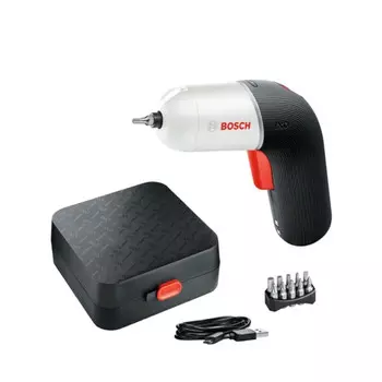 Отвертка аккумуляторная Bosch IXO6 + насадки, белый / черный