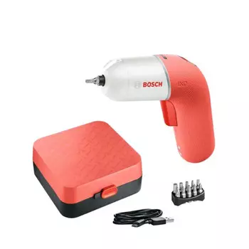 Отвертка аккумуляторная Bosch IXO6 + насадки, белый / красный