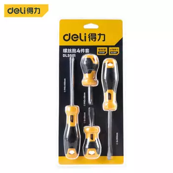 Отвертка Deli из хромованадиевой стали с резиновой ручкой, крестообразная магнитная отвертка, набор из 4 предметов DL3501