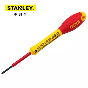 Отвертка Stanley, двухцветная, с изолированной ручкой, шлицевая отвертка 2,5x50 мм 65-410-14