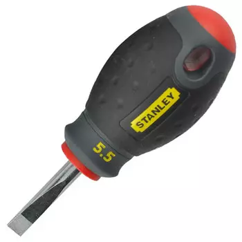 Отвертка STANLEY Отвертка шлицевая, трехцветная ручка, конус, сильный магнит, короткая, 5,5х30 мм, 65-400-14