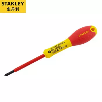 Отвертка Stanley с двухцветной ручкой и крестовой изоляцией 0#*75 мм, отвертка для электрика 65-414-14