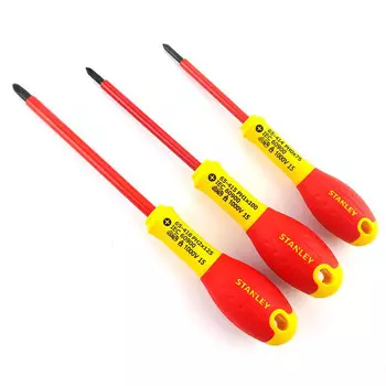 Отвертка Stanley с двухцветной ручкой, крестовая, изолированная, PH0x75мм, отвертка 65-414