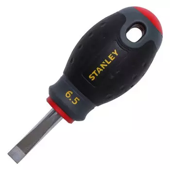 Отвертка STANLEY Шлицевая отвертка, трехцветная пластиковая ручка, отвертка с конусом, сильный магнит, короткий тип, 6,5x30 мм, 65-404-14