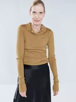 Ответственная трикотажная рубашка-поло из шерсти мериноса Raey, коричневый