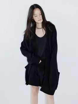 Ответственный кашемировый кардиган с запахом и поясом Raey, черный