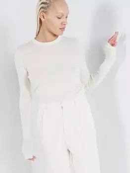 Ответственный свитер из шерсти мериноса с круглым вырезом в тонкую резинку Raey, белый