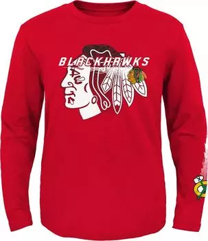 Outerstuff Красная футболка с длинными рукавами NHL Youth Chicago Blackhawks Corked Ice
