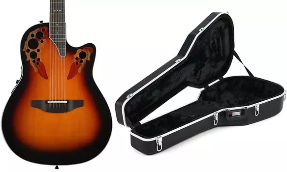 Ovation Timeless Elite Deep Contour 12-String Acoustic-Electric Guitar - New England Burst Bundle с Gator GC Series Deluxe ABS Guitar Case - Deep Contour и Mid-Depth Round-back Ovation + Gator .OV553.162=1 GC-DEEP BOWL=1