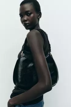 Овальная сумка через плечо ZARA, черный