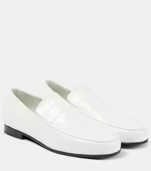 Овальные лоферы из кожи с тиснением под кожу крокодила Toteme, черный