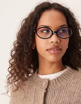 Овальные очки Jeepers Peepers с синими линзами черного цвета