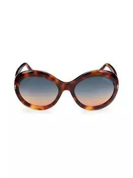 Овальные солнцезащитные очки 60MM Tom Ford, цвет Brown Tortoise
