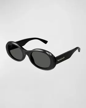 Овальные солнцезащитные очки из ацетата с логотипом Gucci, цвет Shiny Glossy Black