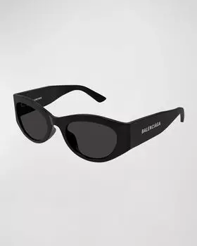 Овальные солнцезащитные очки из ацетата с логотипом Balenciaga, цвет Black