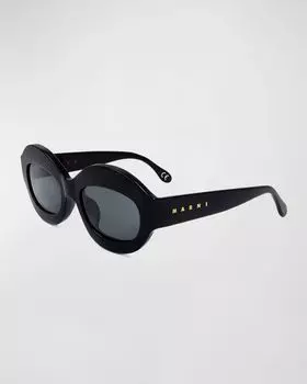 Овальные солнцезащитные очки из ацетата с логотипом Marni, цвет Black