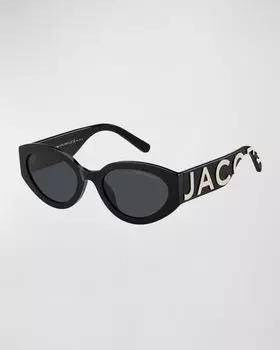 Овальные солнцезащитные очки из ацетата с тисненым логотипом Marc Jacobs, цвет Blck Whte
