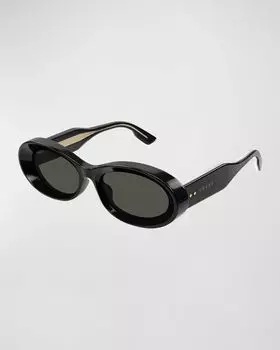 Овальные солнцезащитные очки из ацетата со скошенной кромкой Gucci, цвет Black