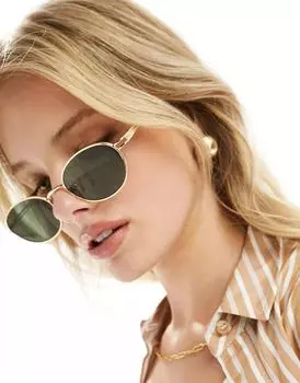Овальные солнцезащитные очки из металла с золотистым эффектом ASOS Design