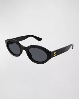 Овальные солнцезащитные очки из пластика с узором GG Gucci, цвет Black